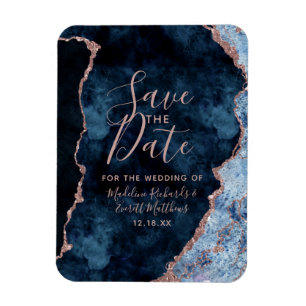 Magnet Flexible Navy Blue Rose Gold Agate Save the Date Wedding
