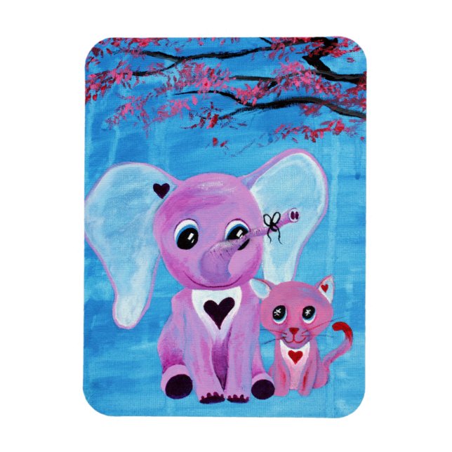 Magnet Flexible Ne m'oublie pas Éléphant Mignon Chat Art de Fleur  (Vertical)