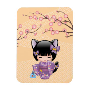 Magnet Flexible Neko Kokeshi Poupée - Cat Ears Geisha Girl