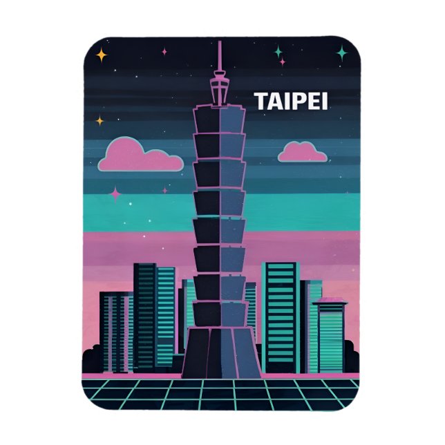 Magnet Flexible Neon 80s Synthwave Taipei 101 Taiwan (Vertical)