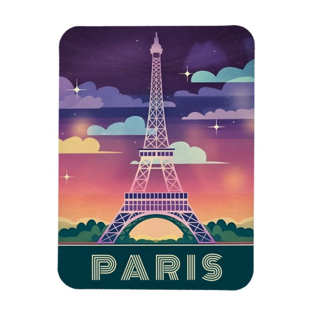 Magnet Flexible Neon Synthwave Tour Eiffel Paris France (Vertical)