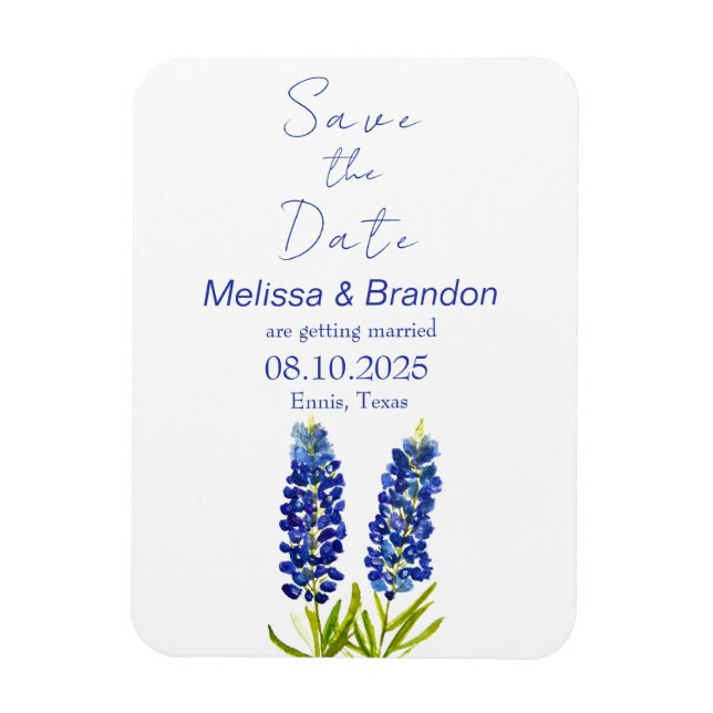 Magnet Flexible Noces de bleuets bleus floraux texans rustiques  (Vertical)