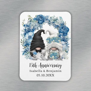 Magnet Flexible Noces de cristal Gnome Fleurs Bleues 15e Anniversa