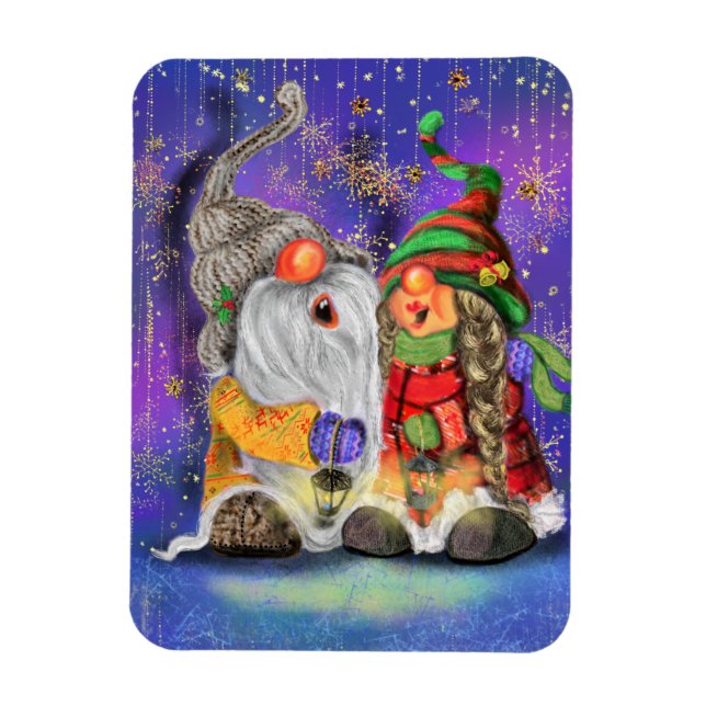 Magnet Flexible Noël Aimant Cadeau Couple Gnomes Chanter (Vertical)