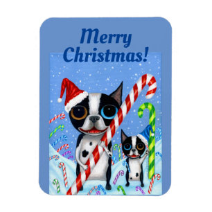 Magnet Flexible Noël Boston Terrier Chiens Sucre de canne Santa Ha