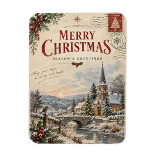 Magnet Flexible Noël élégant vintage, style carte postale rétro