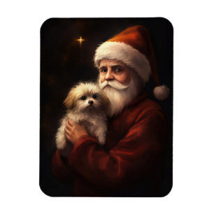 Magnet Flexible Noël festif avec le Père Noël et un Maltais 