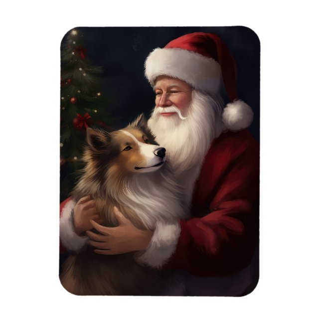 Magnet Flexible Noël festif de Shetland Sheepdog Père Noël (Vertical)