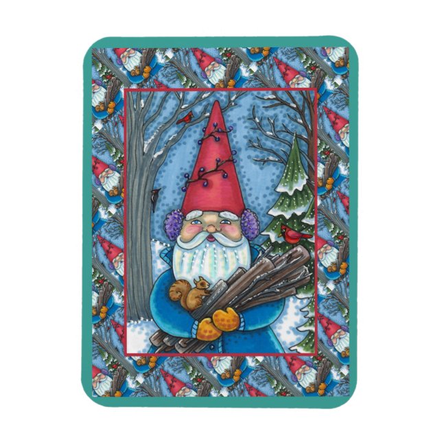MAGNET FLEXIBLE NOËL GNOME, SQUIRREL, WOODPECKER & CARDINAL (Vertical)