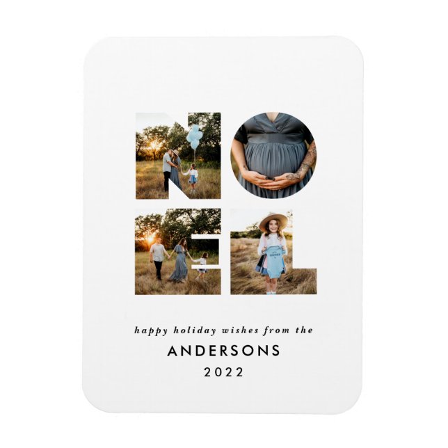 Magnet Flexible Noel Noël bold moderne 4 photo simple Holiday (Vertical)