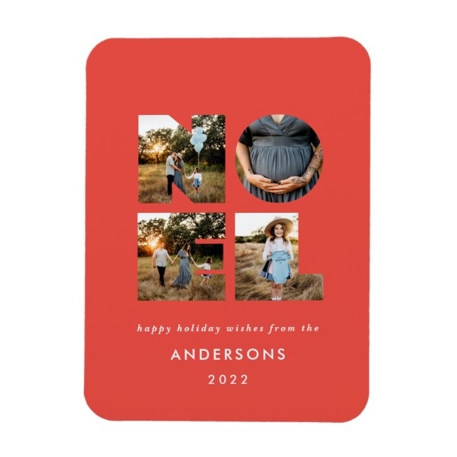 Magnet Flexible Noel Noël bold moderne 4 photo simple Holiday (Vertical)