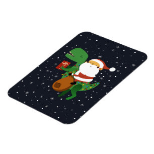Magnet Flexible Noël Père Noël T-rex Dinosaur Sleigh