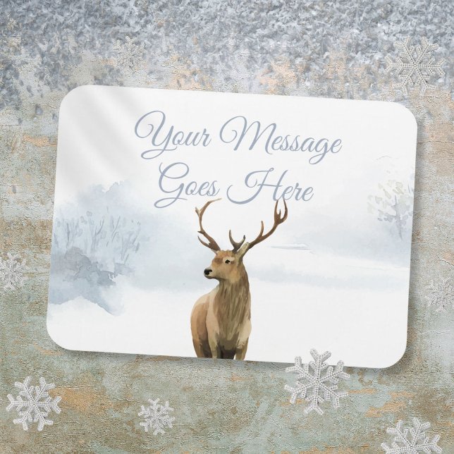 Magnet Flexible Noël personnalisé dans la forêt hivernale avec un  (Custom Winter Woodland Stag Christmas Holidays Magnet)