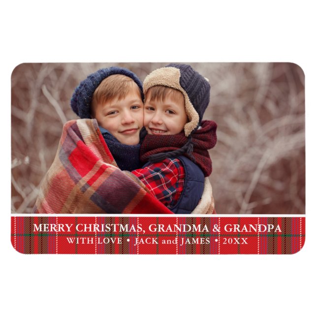 Magnet Flexible Noël rustique carreau rouge vert photo (Horizontal)