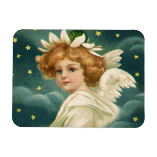 Magnet Flexible Noël vintage, Ange victorien avec étoiles d'or