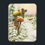 Magnet Flexible Noël Vintage, boîtes aux lettres dans le paysage h<br><div class="desc">Illustration vintage Ere victorienne Joyeux Noël image avec un paysage de neige avec boîtes aux lettres recouvertes de neige remplies de courrier de Noël et cadeaux en hiver. Une calèche descend la rue enneigée avec des arbres et une forêt sur le côté. Joyeuses fêtes et Bonnes Fêtes !</div>