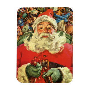 Magnet Flexible Noël vintage, le Père Noël en traîneau avec des jo