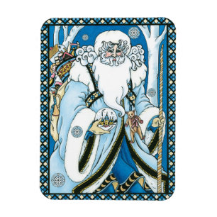 Magnet Flexible Noël vintage, Père Noël bleu avec boule à neige