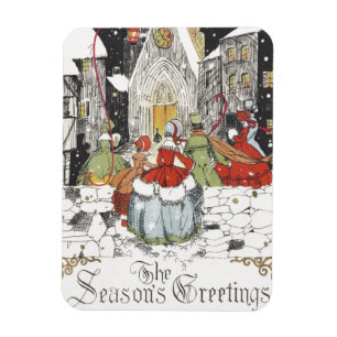 Magnet Flexible Noël vintage victorien personnes allant à l'église