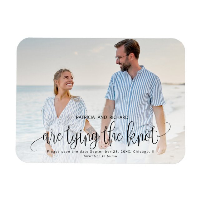 Magnet Flexible Noeud de mariage Enregistrer la date Photo (Horizontal)