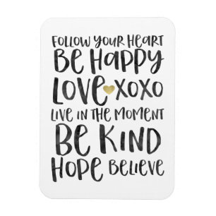 Magnet Flexible Noir Aquarelle Mots Inspirationnels Gold Heart