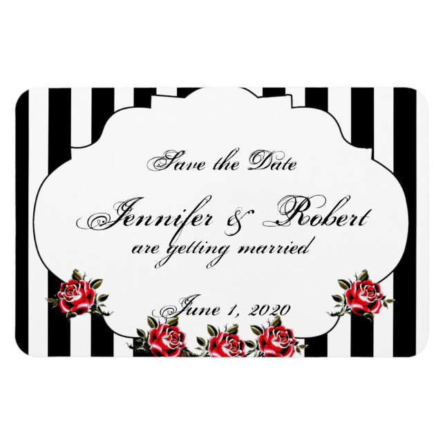 Magnet Flexible Noir Blanc et Rouge Rose Mariage Enregistrer la da (Horizontal)