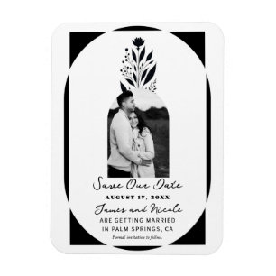 Magnet Flexible Noir & Blanc Grand Floral Moderne Carte de Pré-Rés