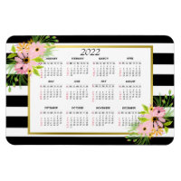 Noir Blanc rayé Floral Or | Calendrier 2022