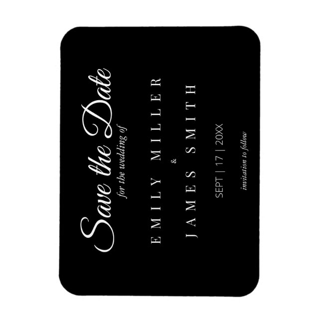 Magnet Flexible Noir noir simple Noir mariage Enregistrer la date (Vertical)