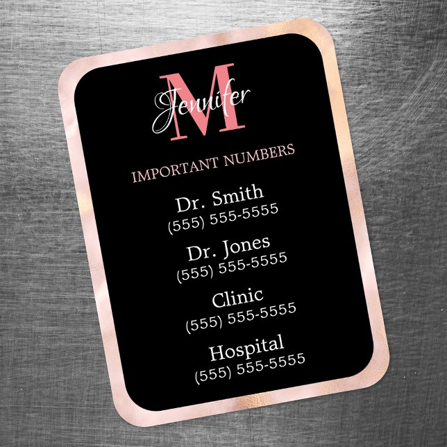 Magnet Flexible Noir Rose et Blanc Numéros Importants Monogrammés (Créateur téléchargé)