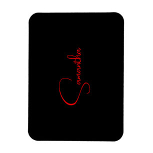 Magnet Flexible Noir Rouge Votre Nom Minimaliste Moderne Calligrap