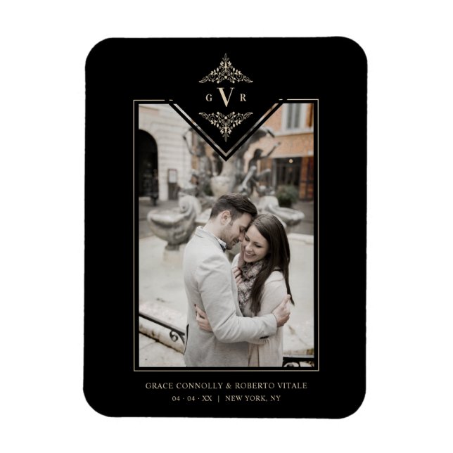 Magnet Flexible Noir Sophistiqué Flourish Chic Golden Initiales (Vertical)