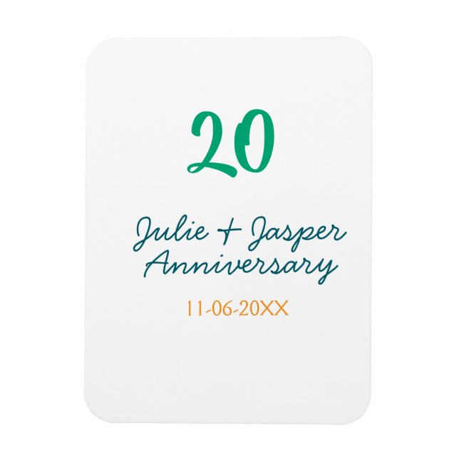 Magnet Flexible nom date anniversaire 20 ans bleu vert orange  (Vertical)
