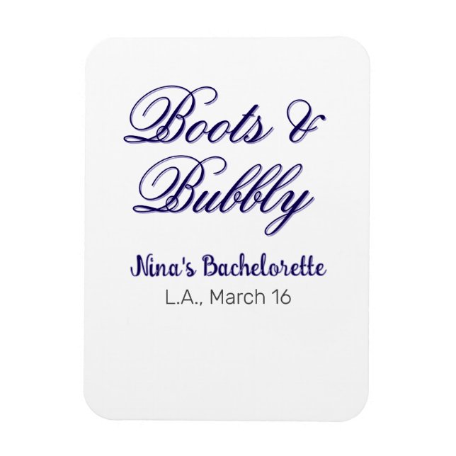 Magnet Flexible nom de fête de bachelorette Boots & Bubble purplep (Vertical)