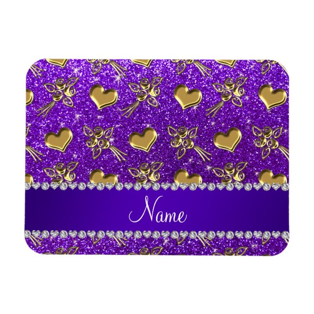 Magnet Flexible Nom indigo violet parties scintillant or rose coeu (Horizontal)