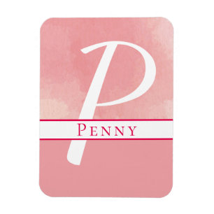 Magnet Flexible Nom Monogramme Aquarelle rose
