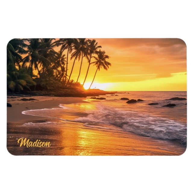 Magnet Flexible Nom personnalisé Tropical Beach Sunset (Horizontal)
