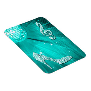 Magnet Flexible Note turquoise scintillante de musique et talon