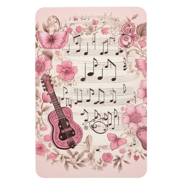 Magnet Flexible Notes de musique et Fleurs style rétro (Vertical)