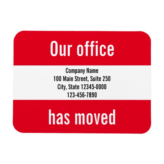 Magnet Flexible Notre Bureau A Déménagé Red White Moving Faire-par (Horizontal)
