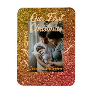 Magnet Flexible Notre première année de Noël orange rouge paillett
