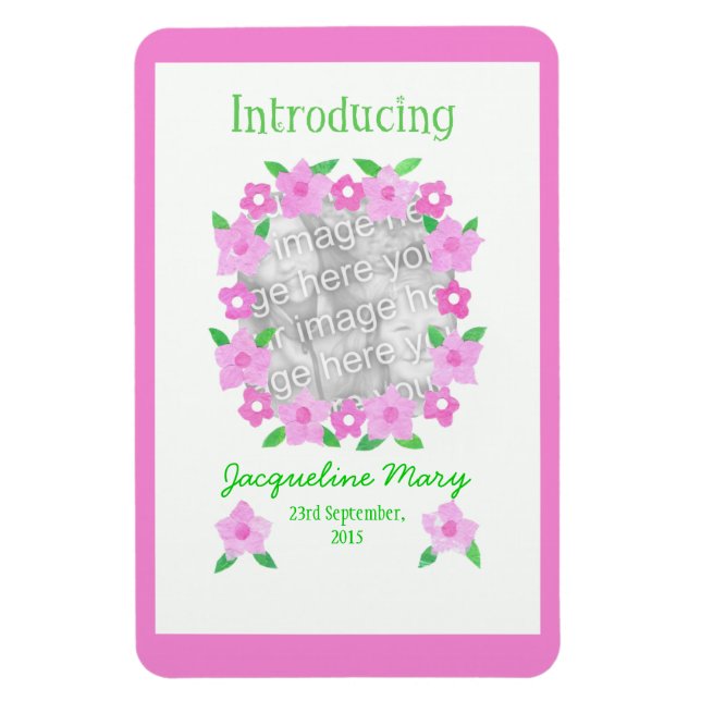 Magnet Flexible Nouveau bébé fille Faire-part magnétique flexible (Vertical)