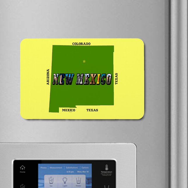 Magnet Flexible Nouveau Mexique Plan Plan Texte Photo (New Mexico Map Outline Photo Text Flexible Magnet)