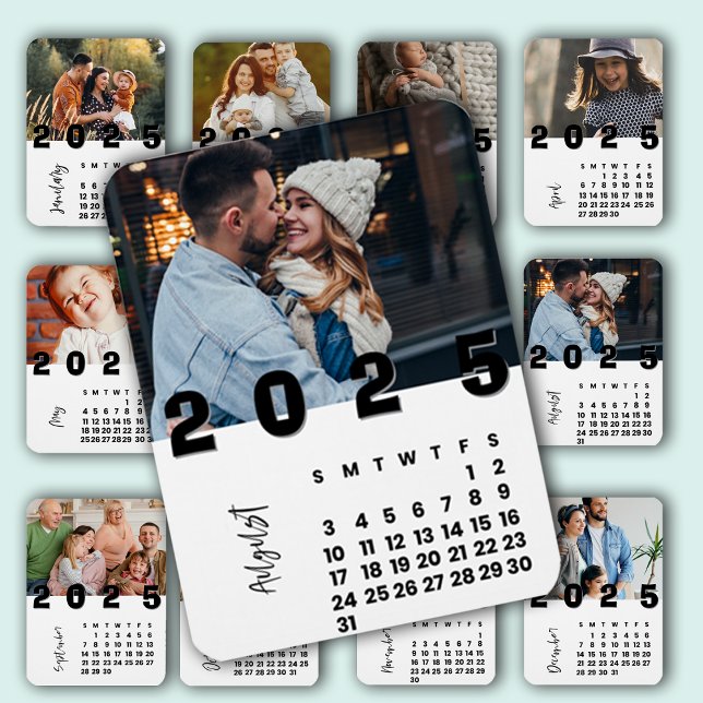 Magnet Flexible Nouvel An 2025 Calendrier Mois d'août Photo de fam (New Year 2025 Calendar August Month Family Photo Magnet)