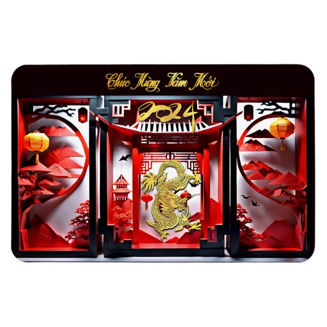 Magnet Flexible Nouvel An du dragon vietnamien 2024 Origami FlexM (Horizontal)