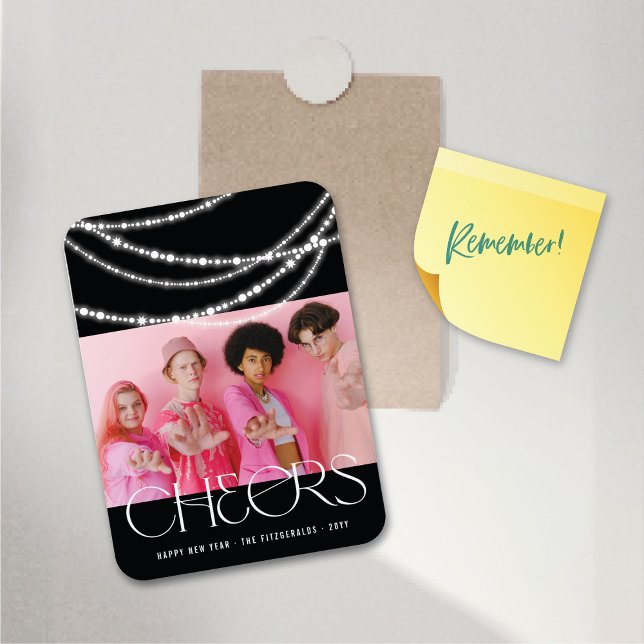 Magnet Flexible Nouvel An Salutations Flammes Étincelantes Photo (New Year Cheers Sparkling Lights Stylish Photo Flexible Magnet @ fat_fa_tin)