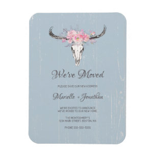 Magnet Flexible Nouvelle adresse Vache rustique Crâne Boho Floral