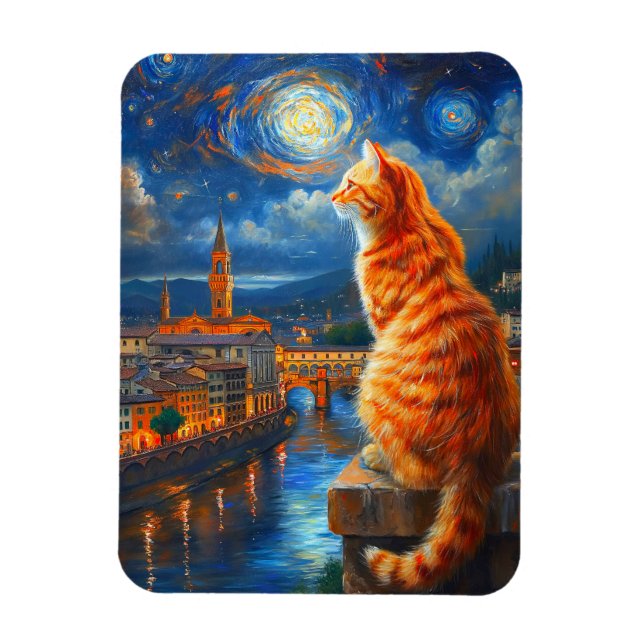 Magnet Flexible Nuit étoilée sur Florence | Art du chat roux (Vertical)