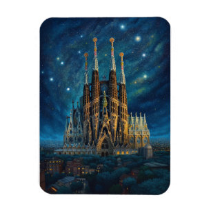 Magnet Flexible Nuit étoilée sur Sagrada Familia Barcelona