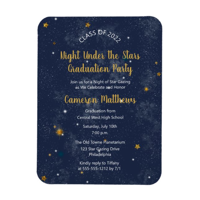 Magnet Flexible Nuit sous les étoiles Bleu | Gold Graduation Party (Vertical)